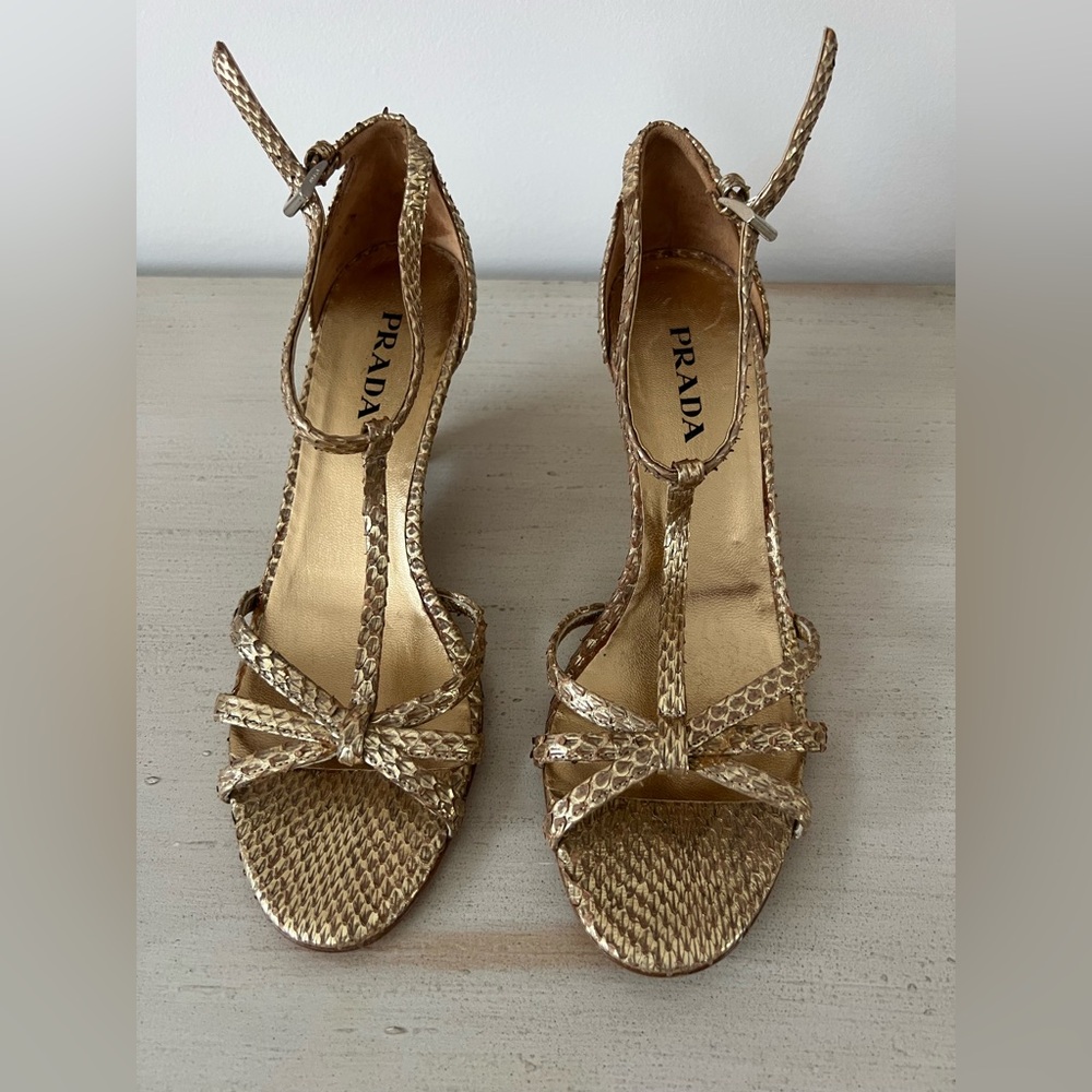 Prada Women's Metallic Gold Heels
